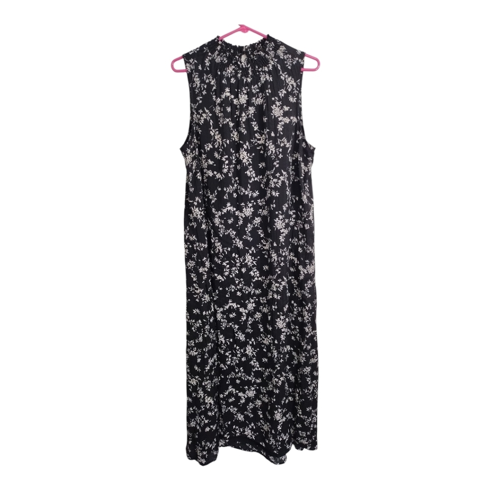 J. Jill Smocked Neck Floral Maxi Preppy Classic Vacation Neutral Dress‎ L